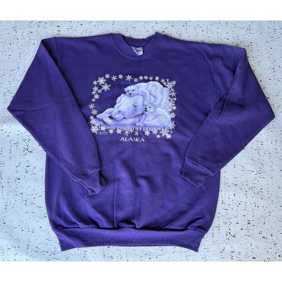 Hanes Tops - VTG Womens Sz Medium HANES Purple Polar Bears Crewneck Pullover Sweater